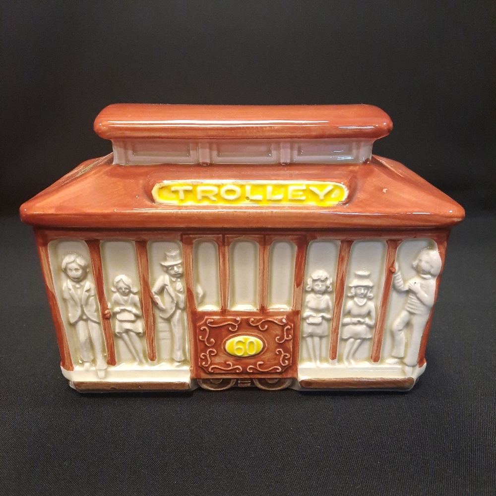 Vintage Trolley Car Coin Still Bank ~ Otagiri Japan 1980